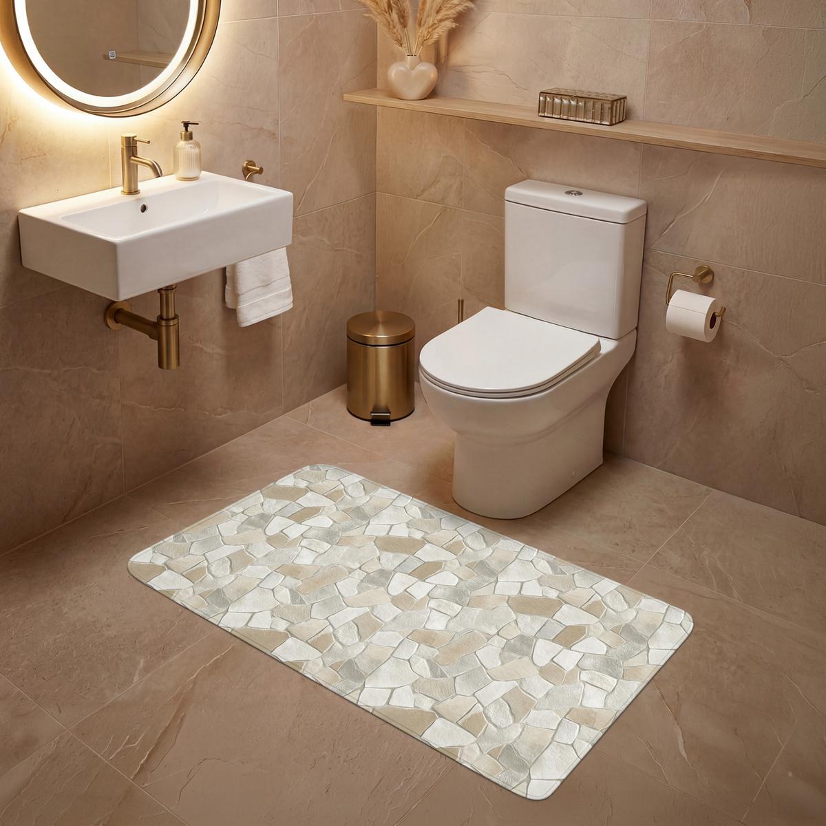 WC-VORLEGER Mosaik - Steine - Beige WC Teppich 120x60 cm - Beige, Textil (120/1cm) - OnlyWow