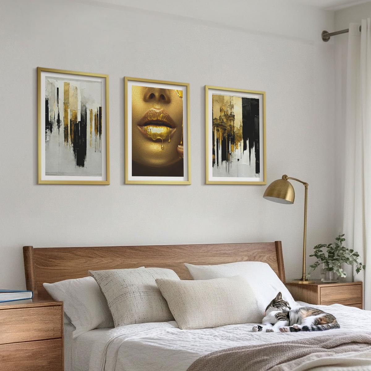 BILDER SET 3er Set - 40x60 cm Goldrahmen - Abstrakte Porträtmalerei - Goldfarben, Kunststoff (40/60cm) - TULUP