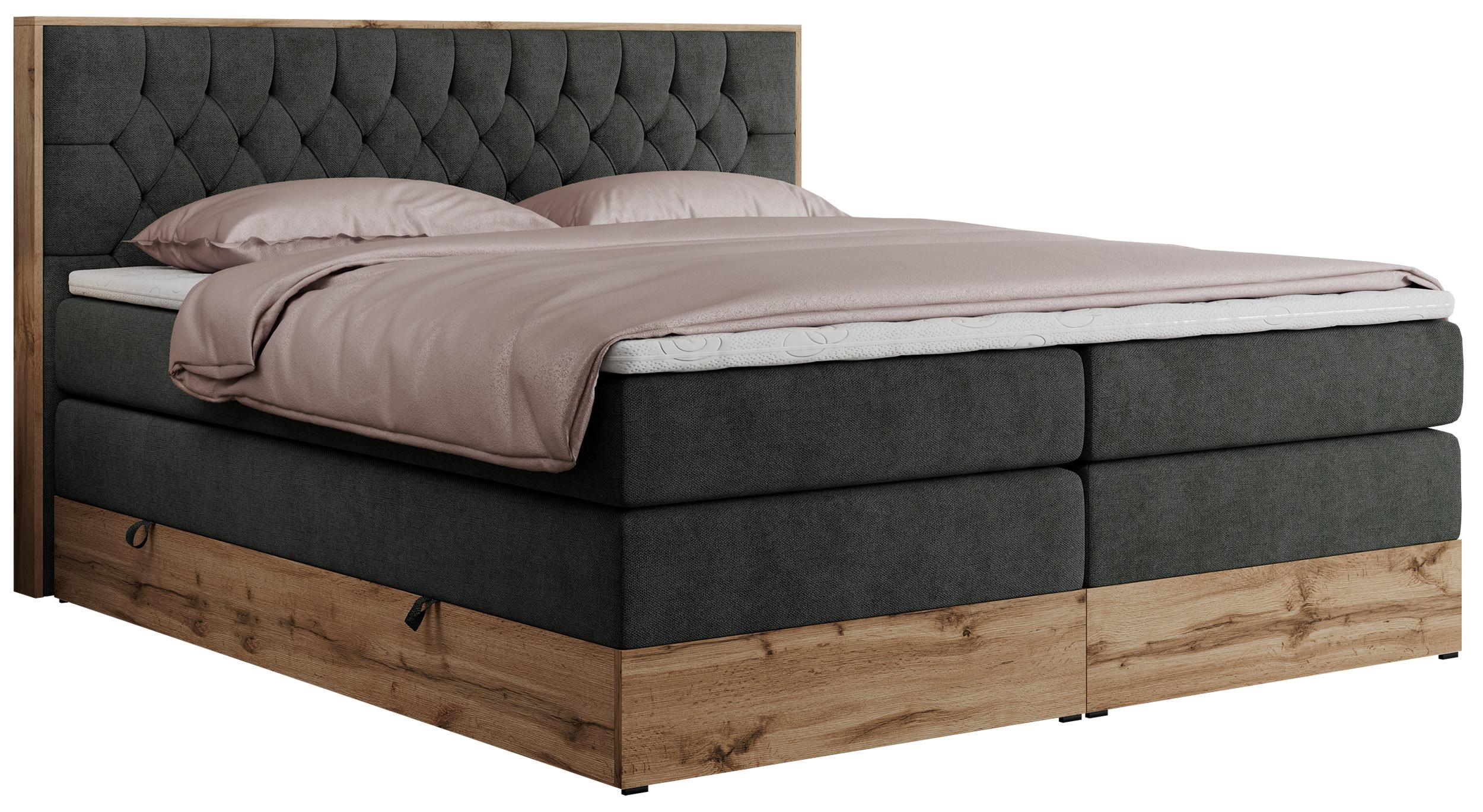 BOXSPRINGBETT AMORE KING 140/200 Dunkelgrau Struktur - H4 - Dunkelgrau, Holz/Textil (140/200cm) - MKS