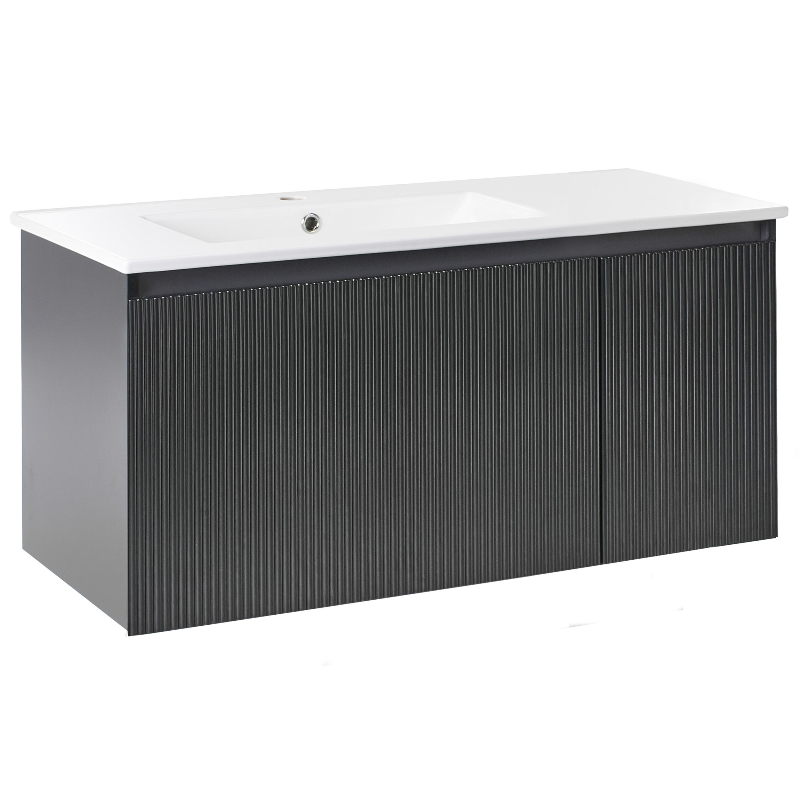 WASCHBECKENUNTERSCHRANK wandmontiertk mit Waschbecken Schwarz Tiete - Schwarz, Holzwerkstoff (100/46/116cm) - Beliani