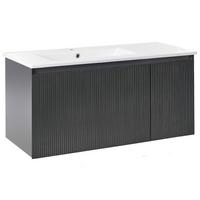 WASCHBECKENUNTERSCHRANK wandmontiertk mit Waschbecken Schwarz Tiete - Schwarz, Holzwerkstoff (100/46/116cm) - Beliani