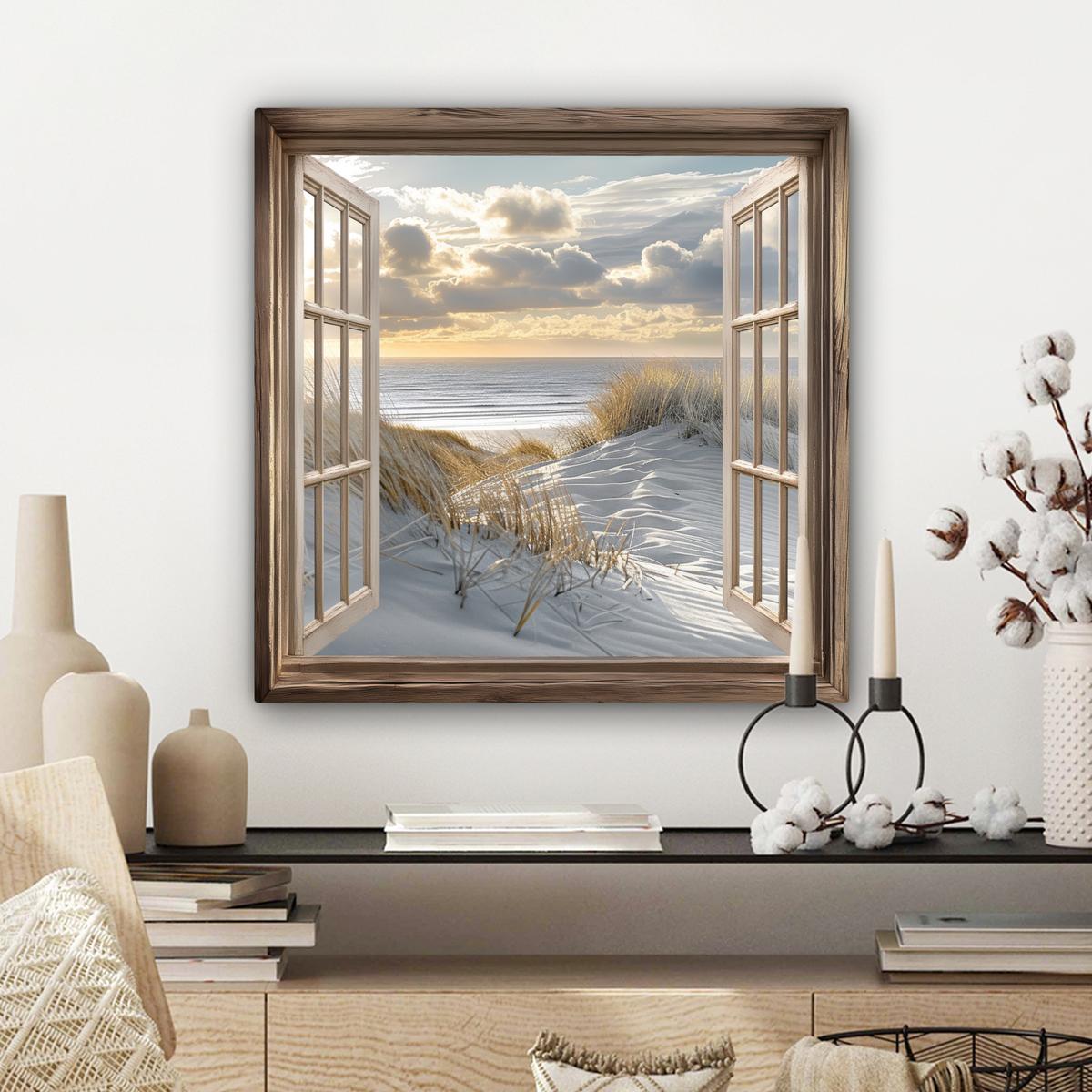 LEINWANDBILD Ausblick - Strand - Dünen - Meer - Natur Wandbild Wohnzimmer 50x50 cm - Sandfarben, Textil (50/50cm) - MuchoWow