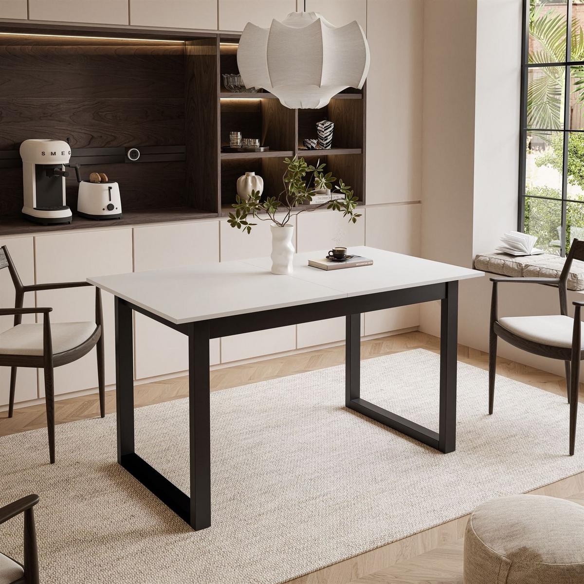 ESSTISCH ARTON II ausziehbarer Tisch 140-195 cm für 6-8 Personen - Schwarz/Weiß, Holzwerkstoff/Metall (140/80/77cm) - Lookway