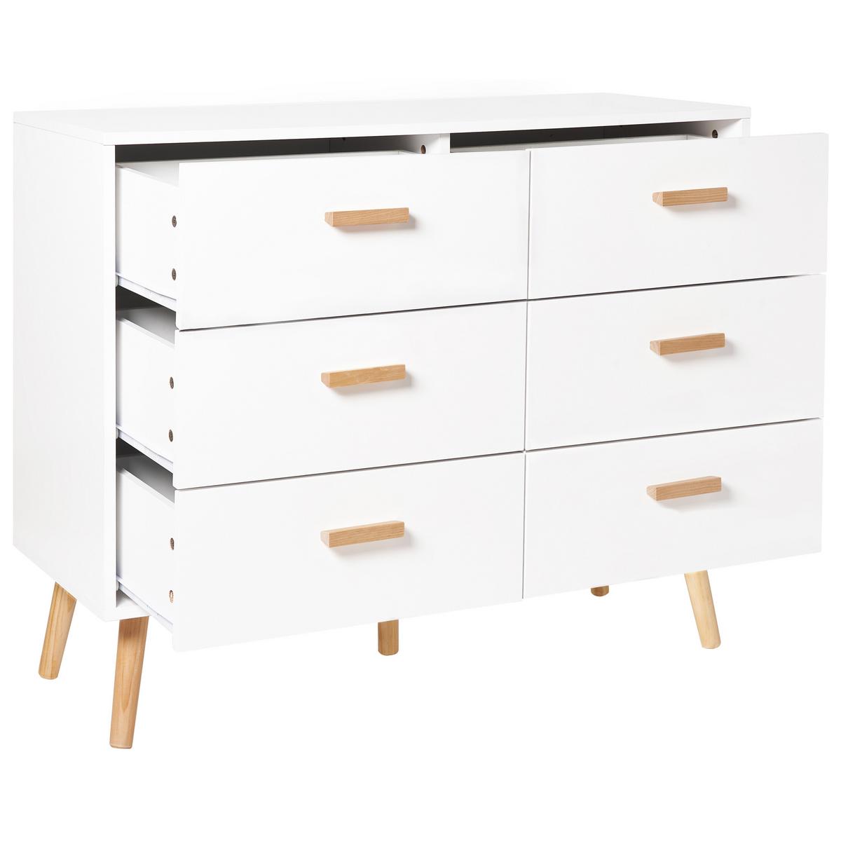 KOMMODE mit 6 Schubladen Weiß Newark - Weiß, Holzwerkstoff (100/80/39cm) - Beliani