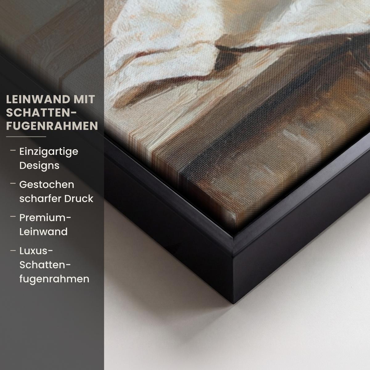 LEINWAND Bilder mit Rahmen - Töpfe - Kräuter - Holz - 60x40 - Terracotta, Textil (60/40cm) - MuchoWow