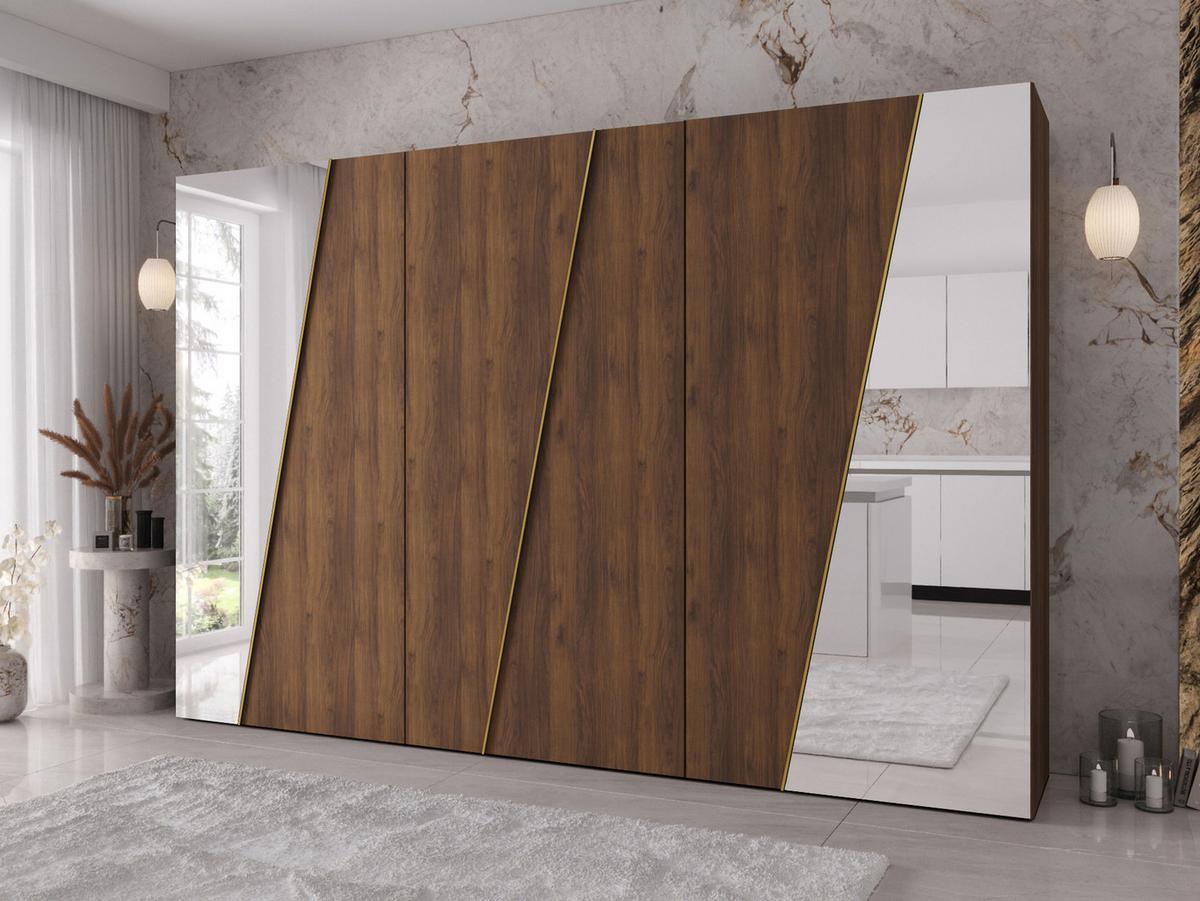 DREHTÜRENSCHRANK Zen 2L 300 cm - Goldfarben/Nussbaumfarben, Holzwerkstoff/Kunststoff (300/202/50cm) - MIRJAN24