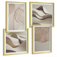 BILDER SET 4er Set - 50x50 cm & 40x60 cm Goldrahmen - Abstrakte Wellen auf dem Sand - Goldfarben, Kunststoff (50/50cm) - TULUP