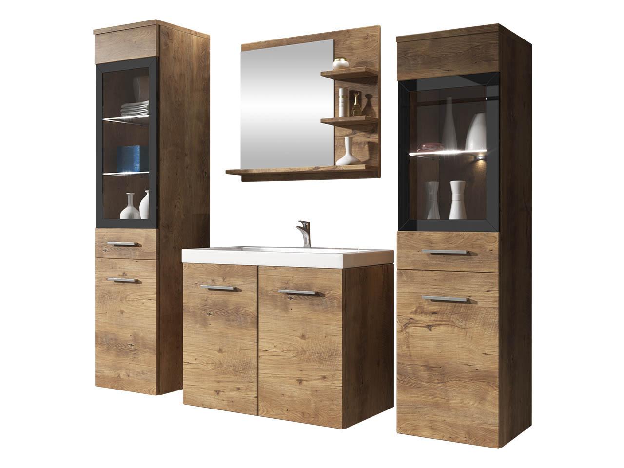 BADMÖBEL-SET Madrit I mit weißer LED Beleuchtung - Braun, Holzwerkstoff (30/132/30cm) - MIRJAN24
