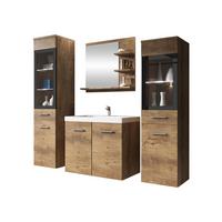 BADMÖBEL-SET Madrit I mit weißer LED Beleuchtung - Braun, Holzwerkstoff (30/132/30cm) - MIRJAN24