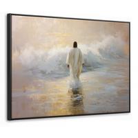 LEINWAND Bilder mit Rahmen - Gemälde - Welle - Jesus - Abstrakt - 70x50 - Goldfarben, Textil (70/50cm) - MuchoWow