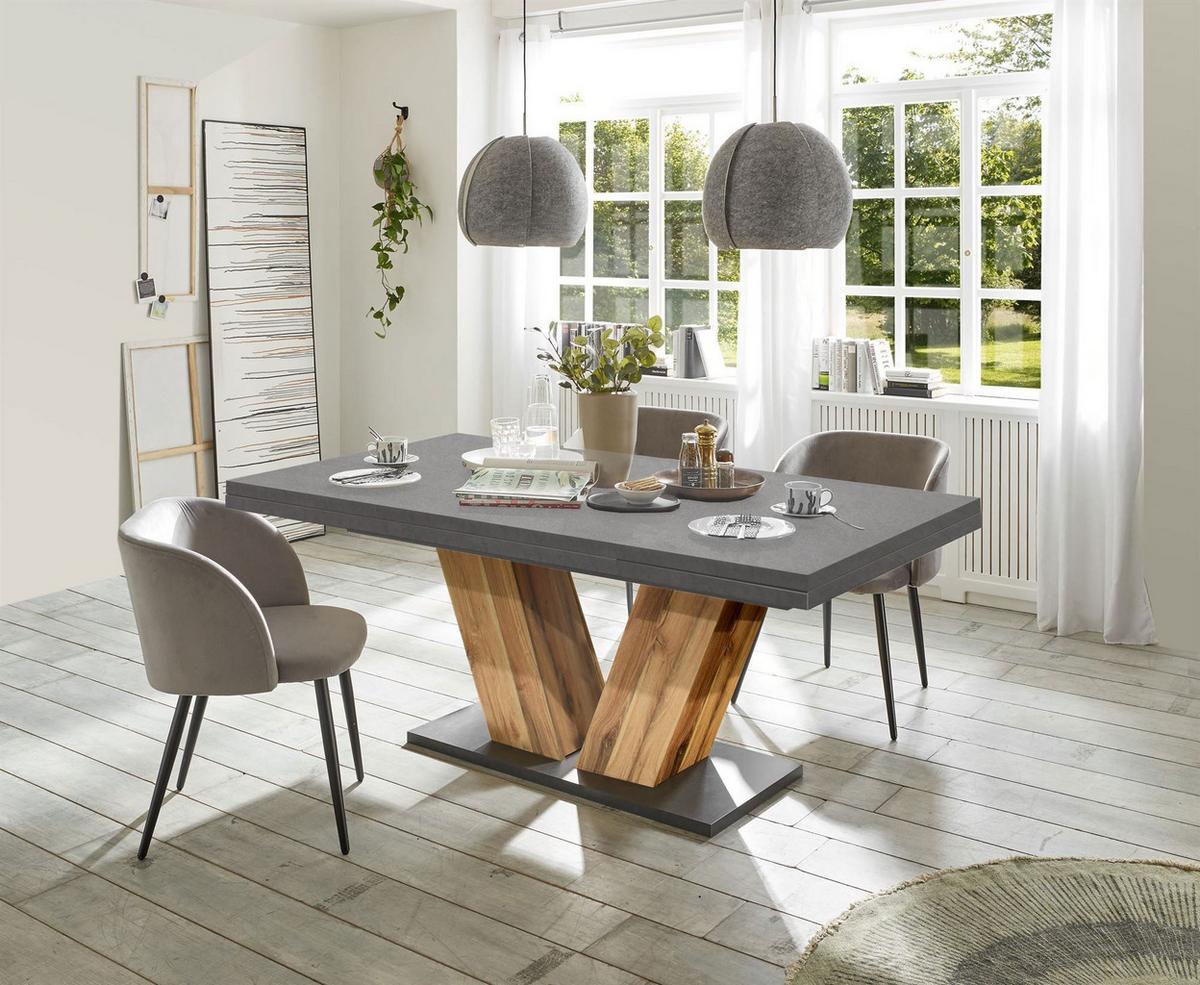 ESSTISCH ausziehbar Elena 160x90x76 Plankeneiche/Graphit - Hellgrau, Holzwerkstoff (160/90/76cm) - 58aufmkessel