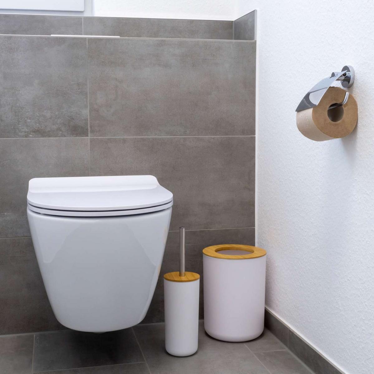 BADEZIMMER ZUBEHÖR SET (6-tlg.) mit Zahnputzbecher Seifenschale Seifenspender Toilettenbürste - Weiß, Naturmaterialen (19.5/26/19.5cm) - Intirilife