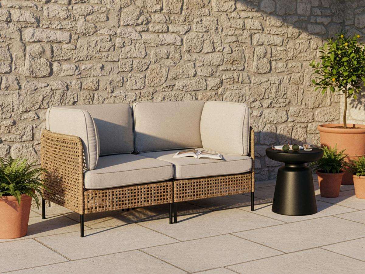 GARTENSOFA 2-Sitzer Polyrattan Hellbeige Omegana - Beige/Schwarz, Kunststoff (140/80/68cm) - Beliani