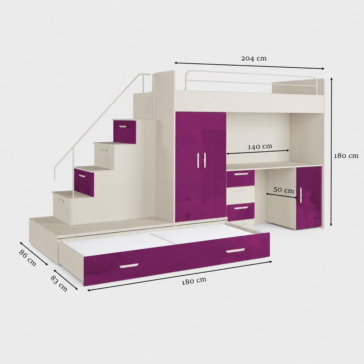KASCHMIR Kinderset RAJ 5, Hochglanz - Kaschmir/Violett, Holzwerkstoff (320/180/86cm) - Lookway