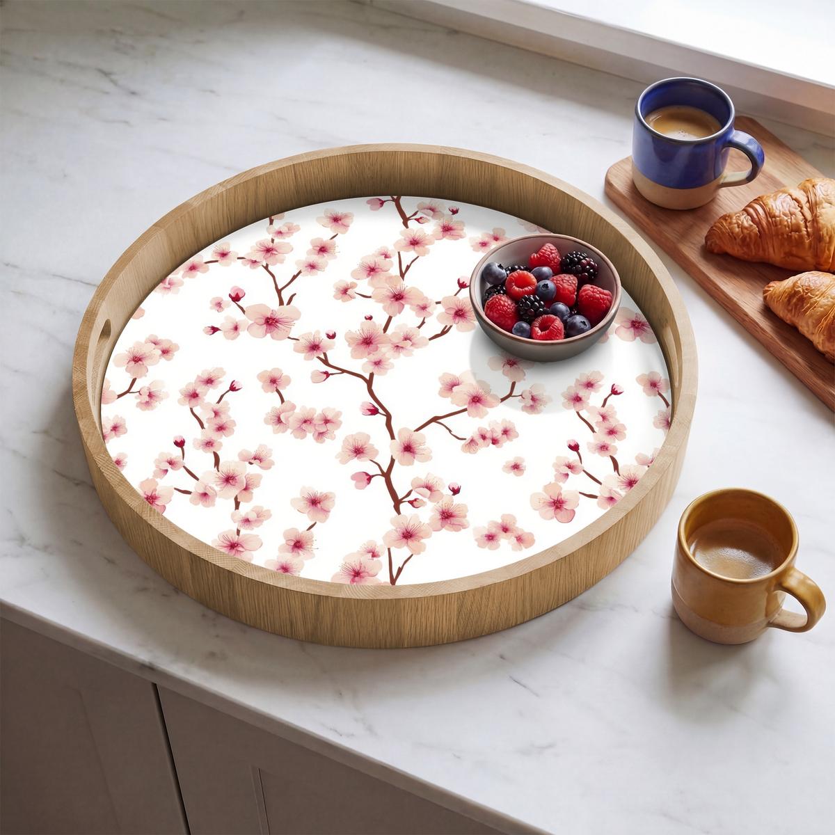 TABLETT Kirschblüte - Zweige - Rosa 50x50 cm - Rosa, Holz (50/5/5cm) - OnlyWow