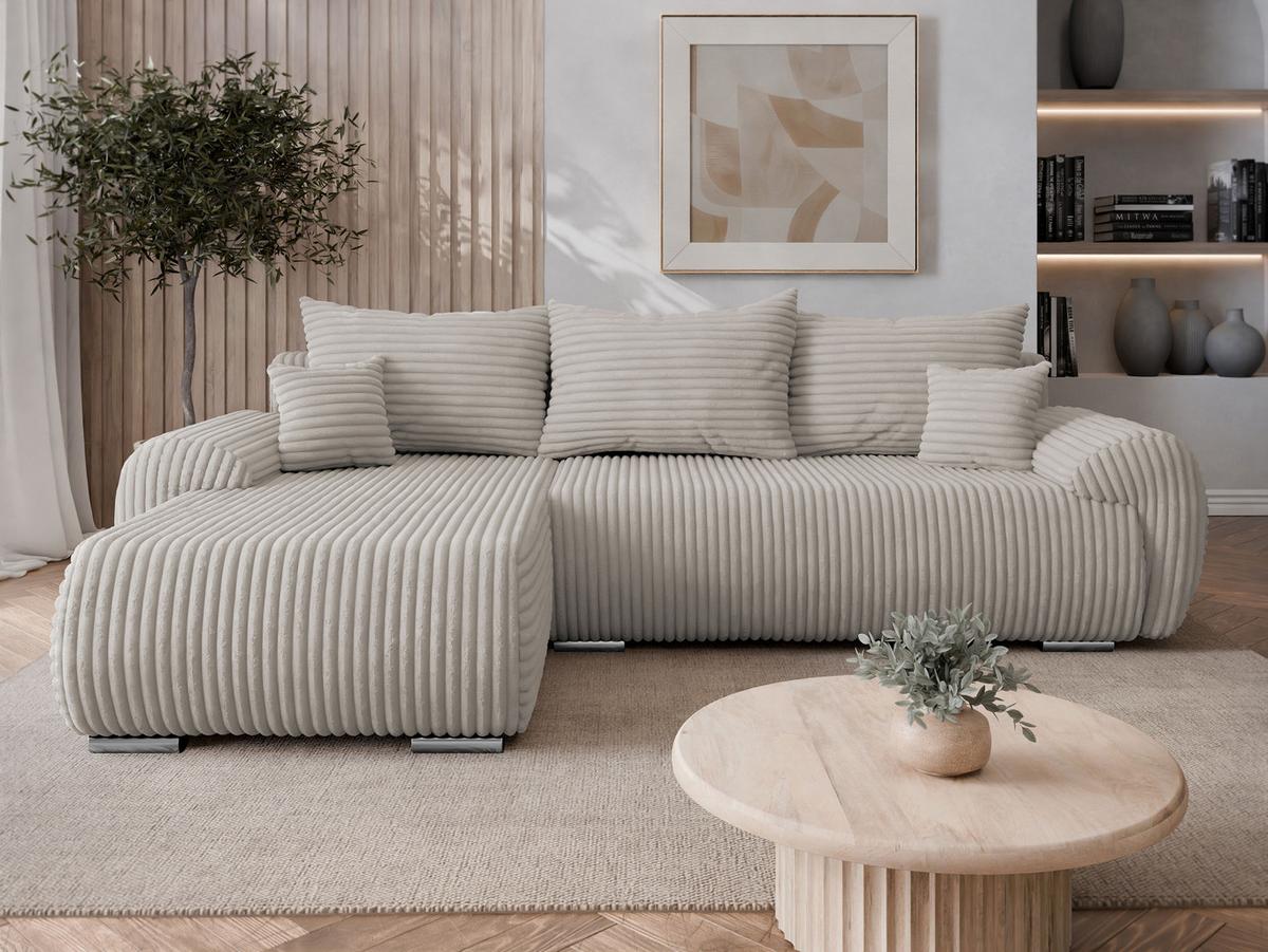 ECKSOFA Ubo L Cord, Seite: Links - Hellbraun/Silberfarben, Holz/Kunststoff (282/187cm) - MIRJAN24