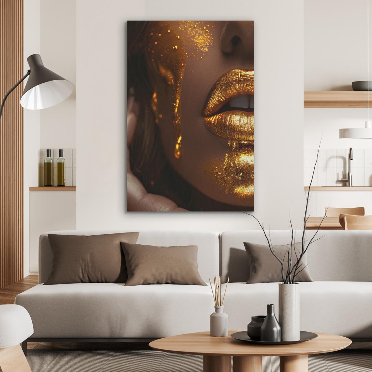 AKUSTIKBILD Frau - Gold - Luxus - Porträt Wanddeko 70x100 cm - Goldfarben, Kunststoff (70/100/0.9cm) - MuchoWow