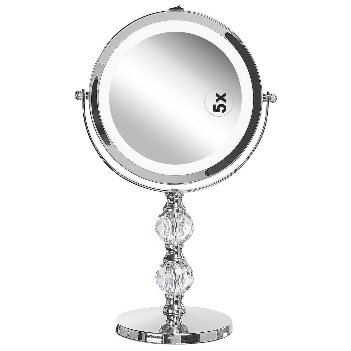 KOSMETIKSPIEGEL silber mit LED-Beleuchtung 18 cm Claira - Silberfarben, Glas (18/34/13cm) - Beliani