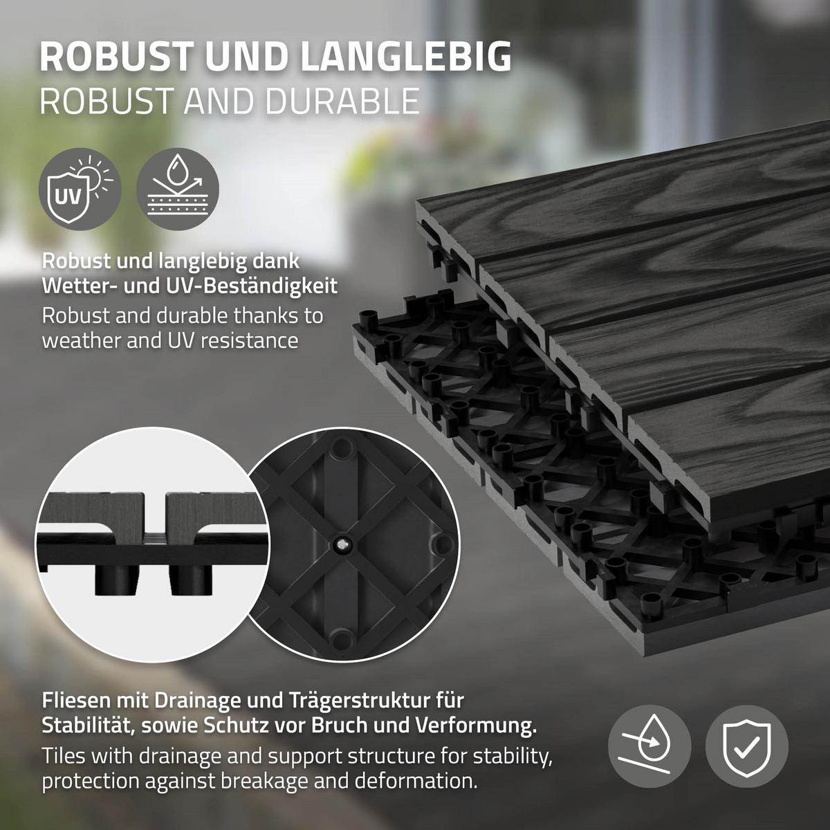TERRASSENFLIESE Anthrazit 33 Stück - Anthrazit, Holzwerkstoff (30/30/2cm) - ML-DESIGN