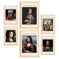 POSTER Set Mit 6 Da Vinci Malergalerie Dekorative Gemälde Für Ihr Wohnzimmer Schlafzimmer Zuhause Wandkunstdrucke A3 & A4 Rahmen Aus Hellem Holz - Beige, Papier (29/3cm) - Nacnic