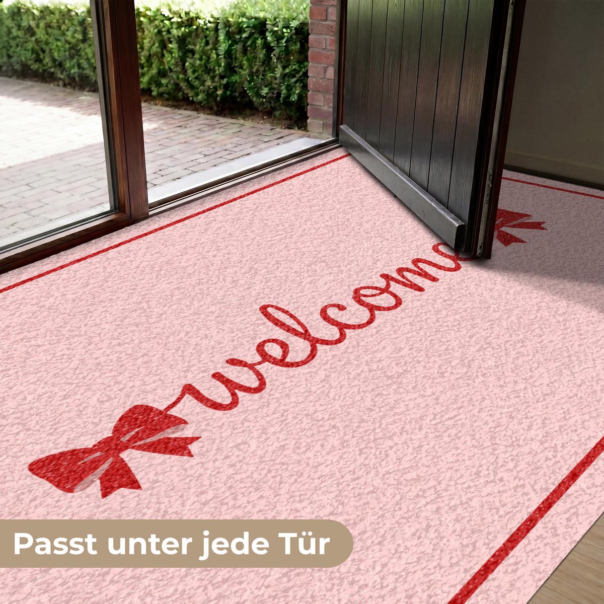 FUSSMATTE Willkommen - Schleife - Rosa Fußabtreter 180x120 cm - Rosa, Kunststoff (180/0.4cm) - MuchoWow