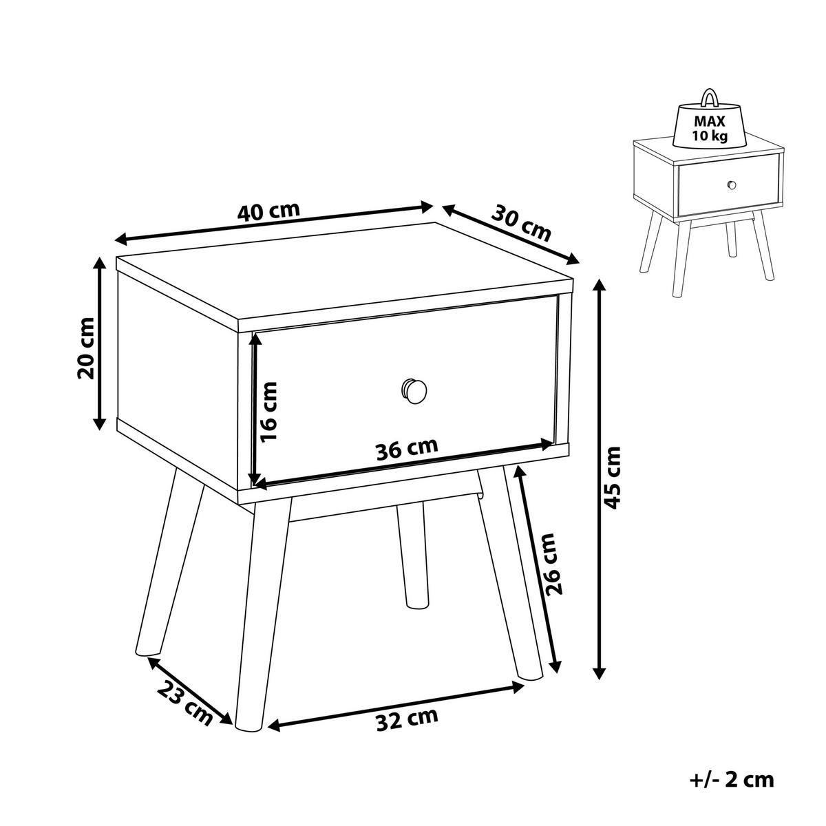 NACHTTISCH heller Holzfarbton Arvada - Hellbraun/Grau, Holzwerkstoff (40/45/30cm) - Beliani