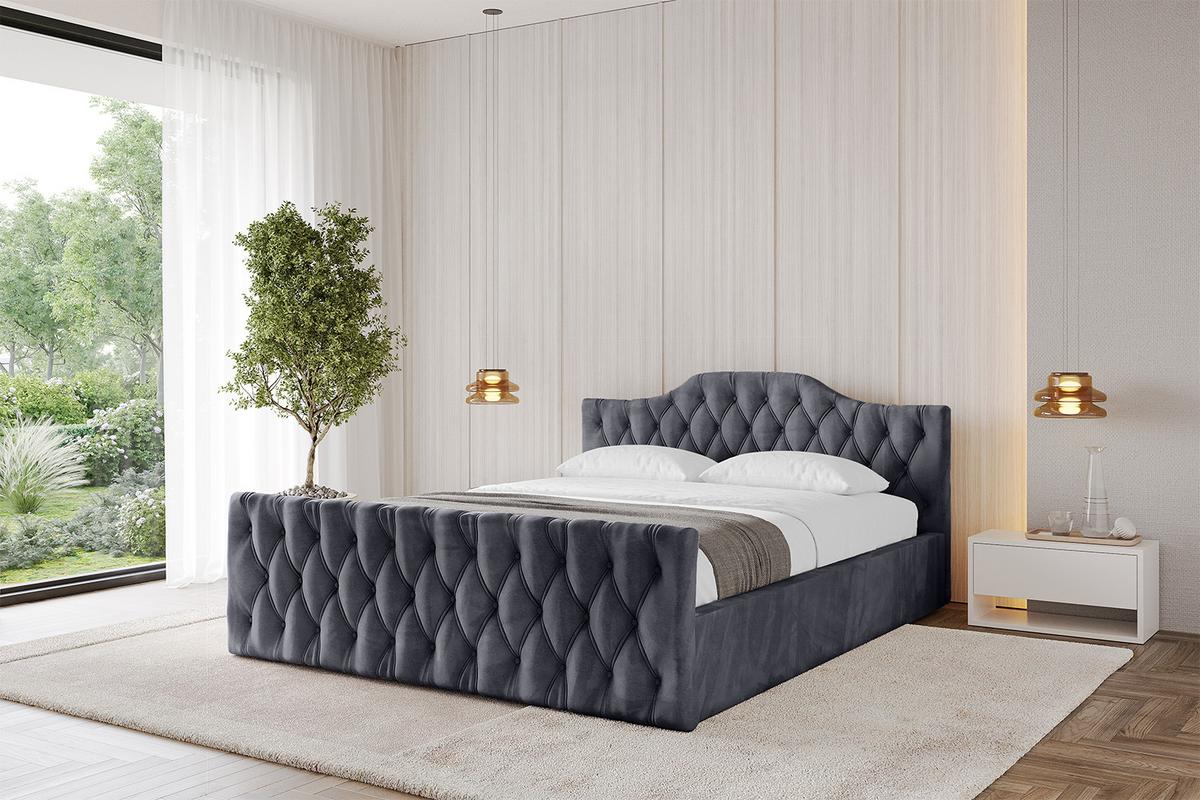 POLSTERBETT mit Bettkasten, Fußteil und Lattenrost, Boxbett mit Matratze H3/H4 - FALIO-Z-V1 120x200 Dunkelgrau - Dunkelgrau, Holzwerkstoff/Textil (120/200cm) - ALTDECOR