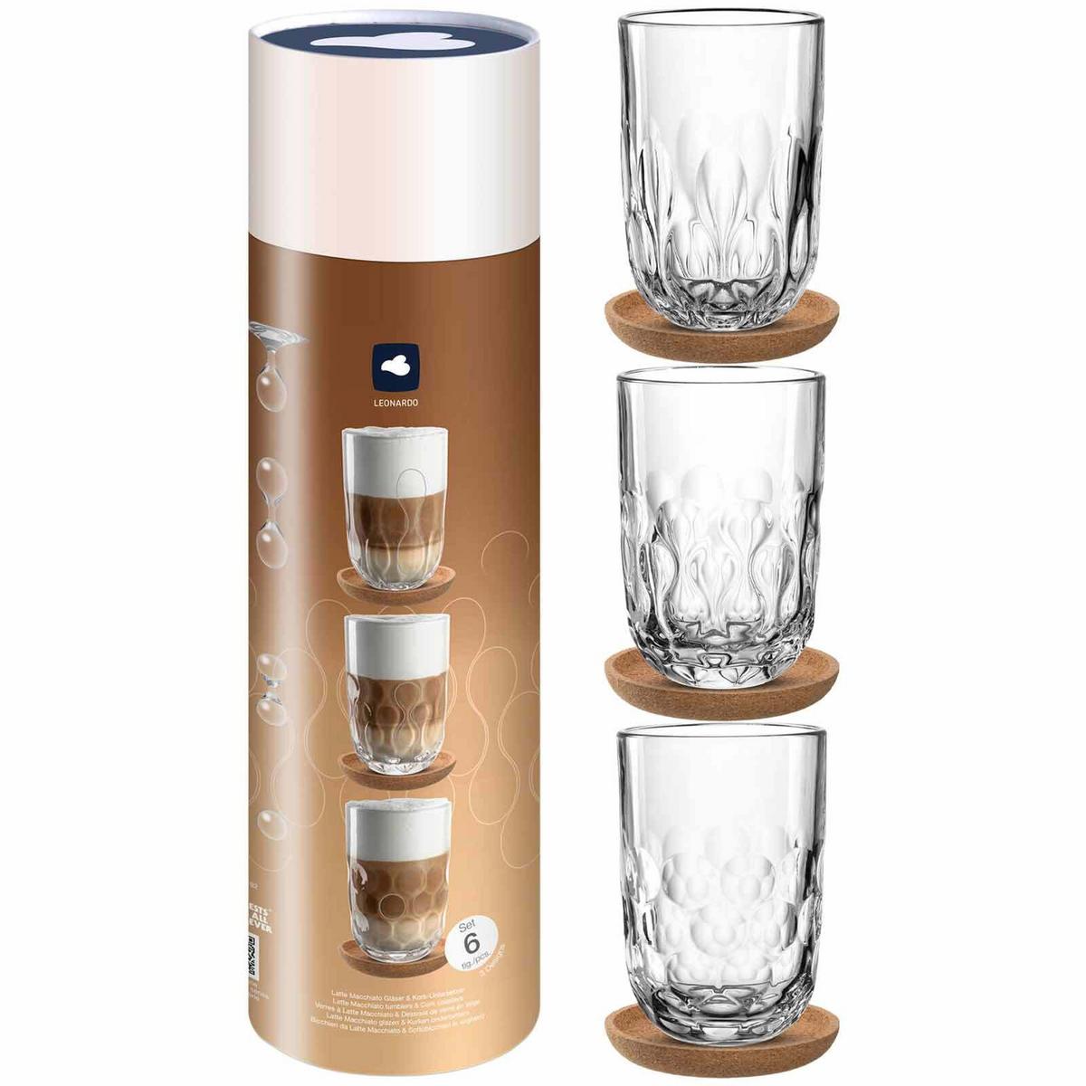 LATTE MACCHIATO-SET MIT UNTERSETZER Gocce transparent 390 ml 3er Set - Transparent, Glas (0.39L) - Leonardo Living