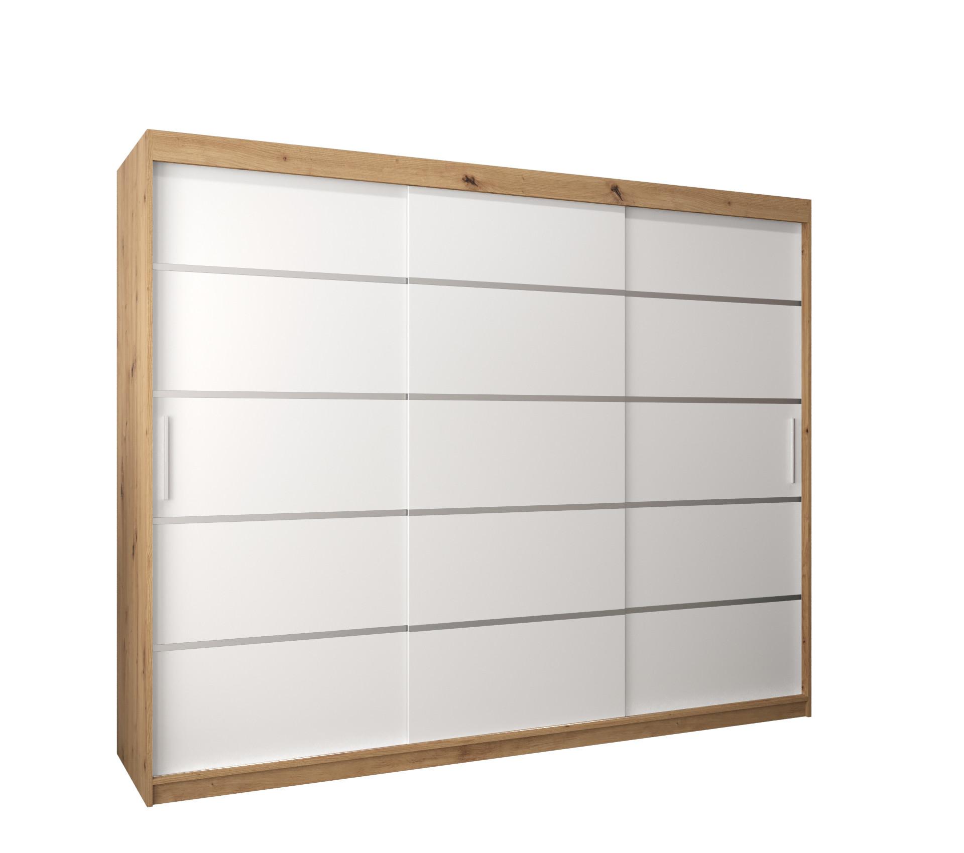 SCHWEBETÜRENSCHRANK 200/250/62 3-türig - Silberfarben/Weiß, Holz/Kunststoff (250/200/62cm) - MÖBEL KRYSPOL