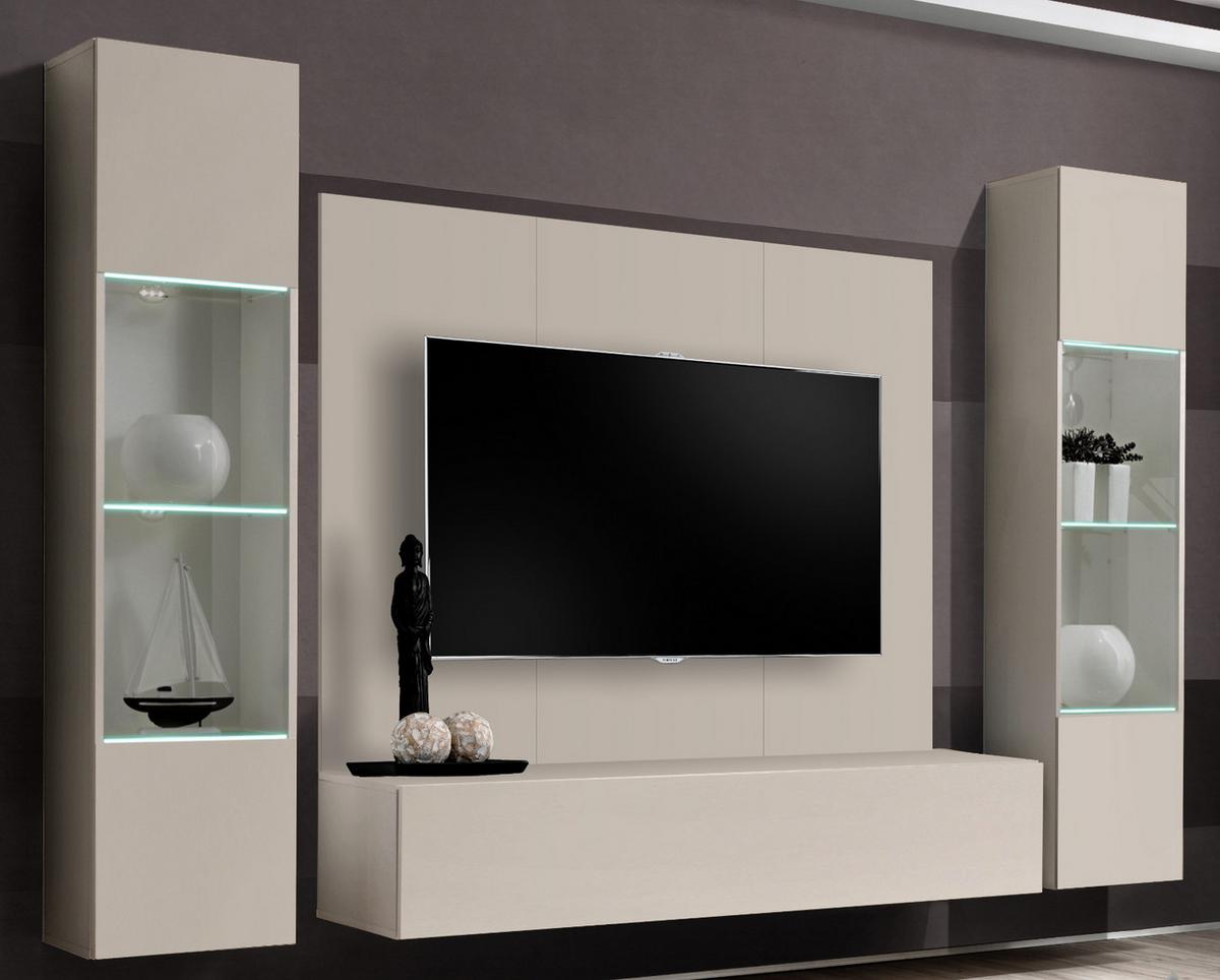 WOHNWAND Kaschmir 4-teilig 260 cm hängend, Schrankwand mit LED und Push-to-Open - Kaschmir, Glas/Holzwerkstoff (260/170/40cm) - Inn.Furn