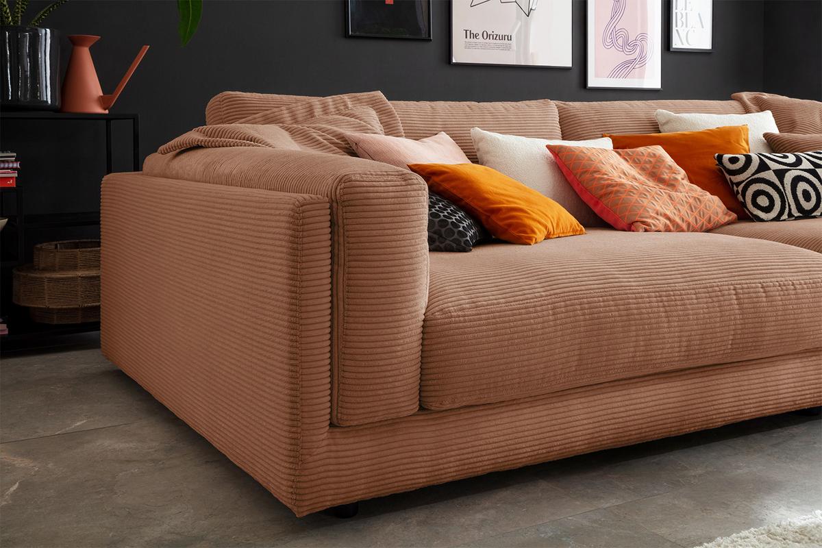 BIG SOFA RAINA Braun Cord - Schwarz/Braun, Kunststoff/Textil (294/85/150cm) - KAWOLA