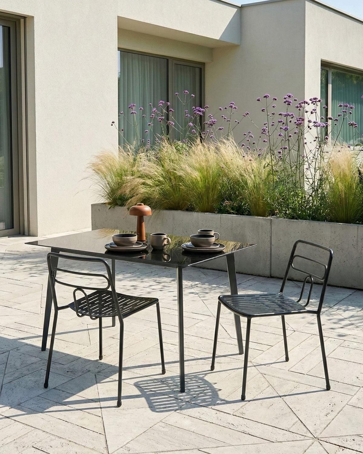 GARTENSTUHL 2er-Set Metall Schwarz Agerola - Schwarz, Metall (48/78/48cm) - Beliani
