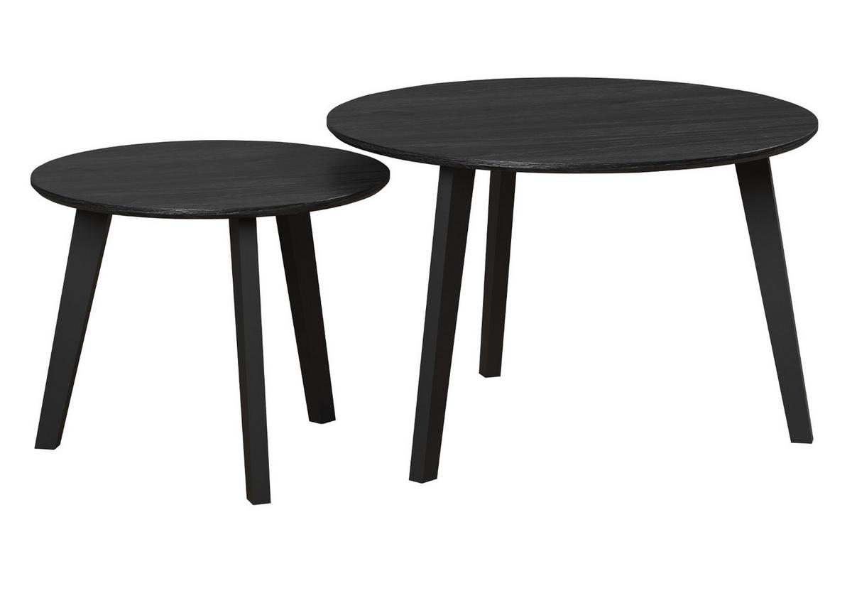 COUCHTISCH 2er Set Esche schwarz, 2x Beistelltisch rund - Schwarz, Holzwerkstoff (50/50/39cm) - Top.Furn