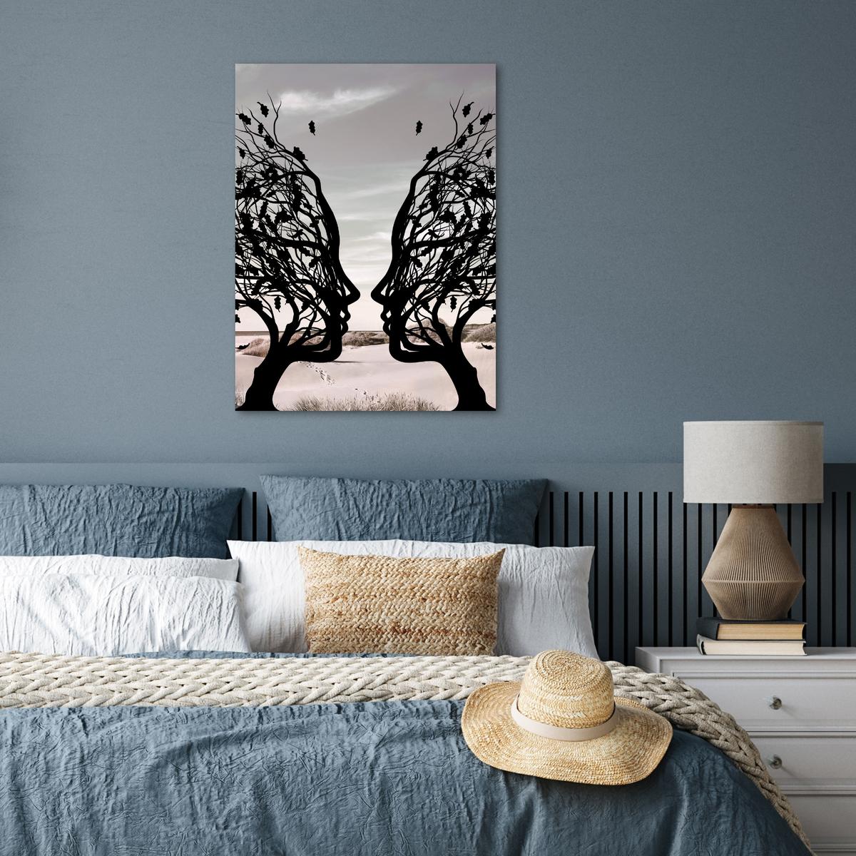 POSTER Strand - Meer - Menschen - Baum - Moderne Kunst Deko Wohnzimmer 60x80 cm - Hellgrau, Papier (60/80/0.1cm) - MuchoWow