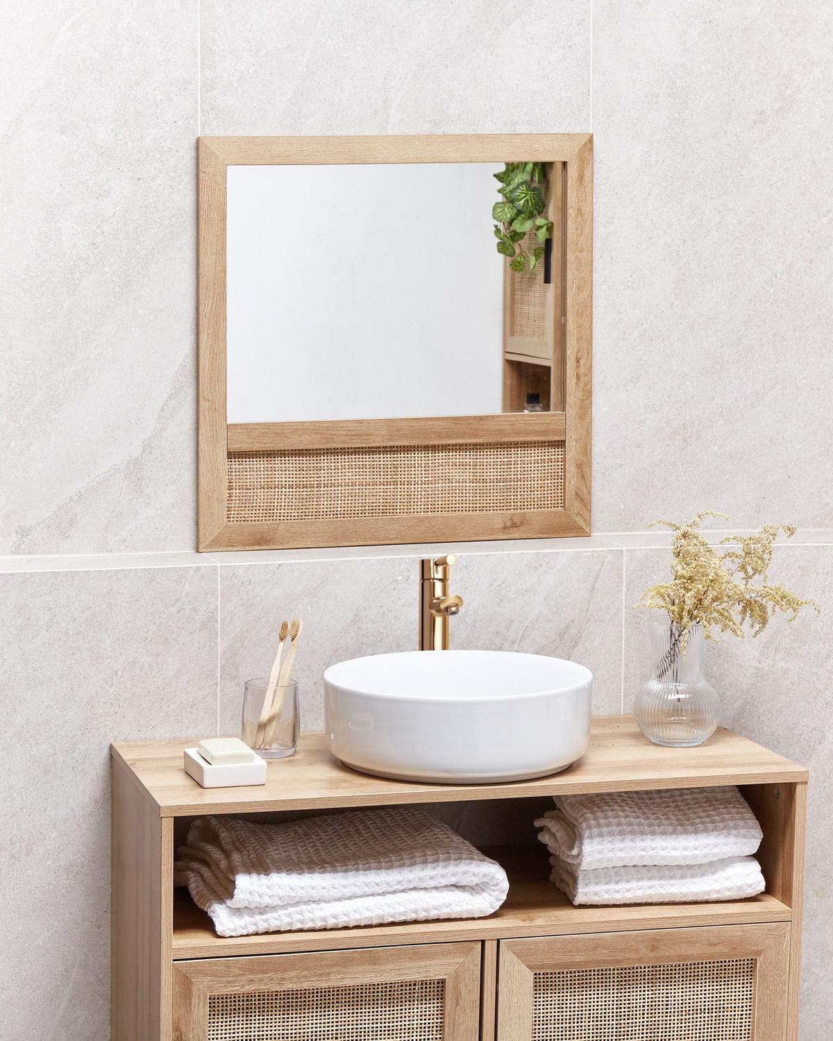 WANDSPIEGEL 60/60 cm Hellbraun Rosell - Naturfarben/Braun, Holzwerkstoff (60/60/2cm) - Beliani