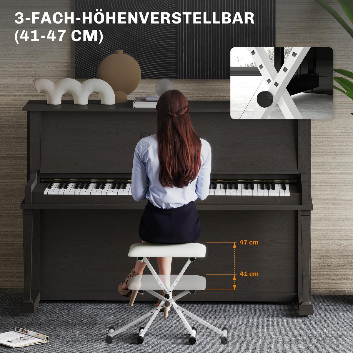 KLAVIERBANK Metall Kunstleder Weiß - Weiß, Kunststoff/Metall (29/47/39cm) - HOMCOM