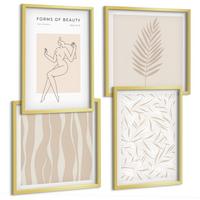 BILDER SET 4er Set - 50x50 cm & 40x60 cm Goldrahmen - Minimalistische Pflanzenmotive - Goldfarben, Kunststoff (50/50cm) - TULUP