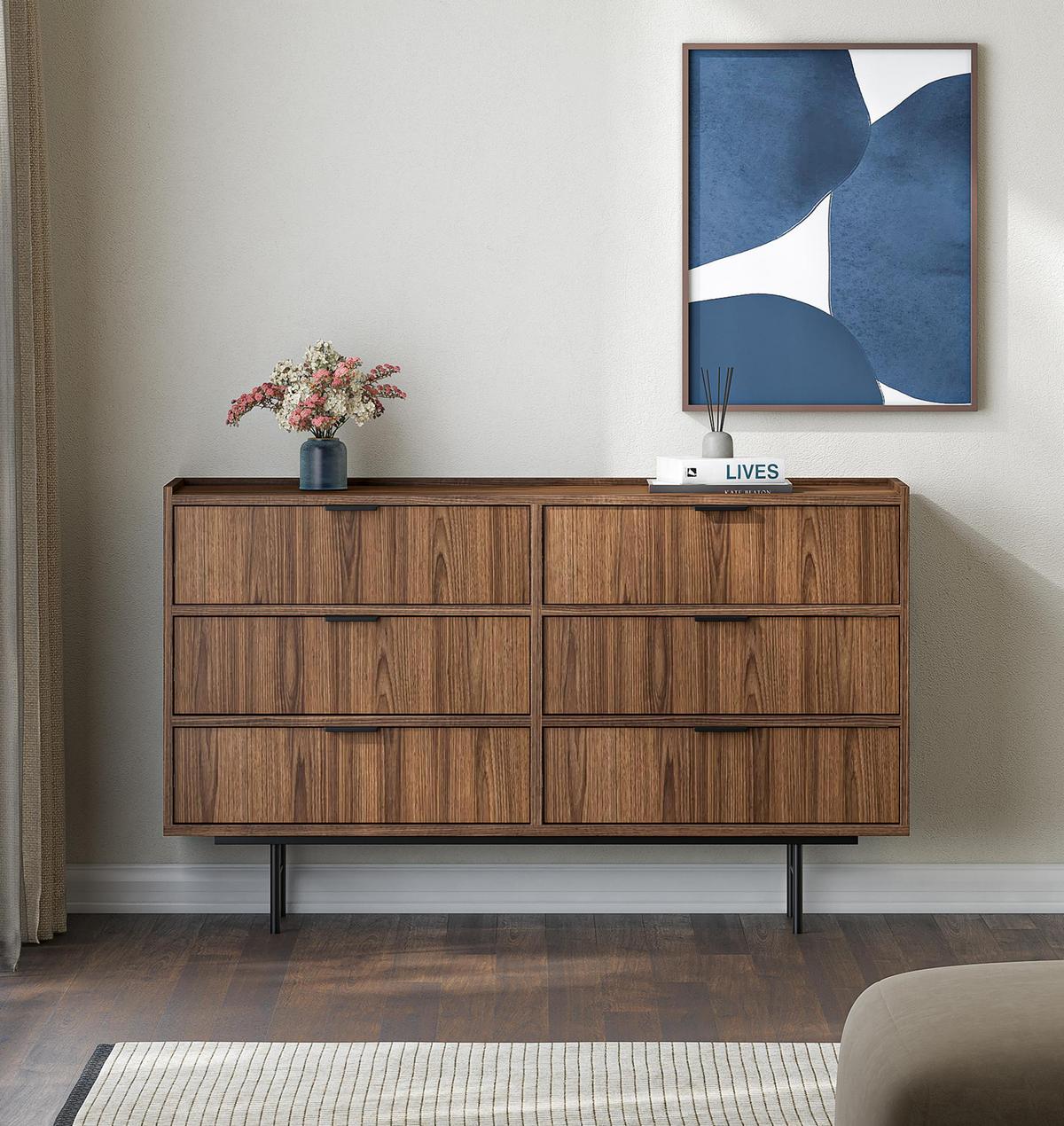 SIDEBOARD Nordiva 6S Warmia Walnut 150/90/40 cm – Metallgestell - Walnussfarben/Schwarz, Holzwerkstoff/Metall (150/90/40cm) - AX Living