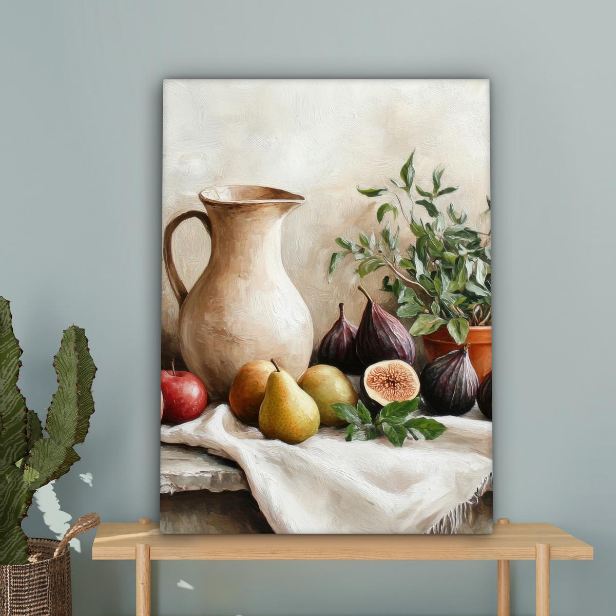 LEINWANDBILD Obst - Kräuter - Ländlich Wandbild Wohnzimmer 60x80 cm - Naturfarben, Textil (60/80cm) - MuchoWow