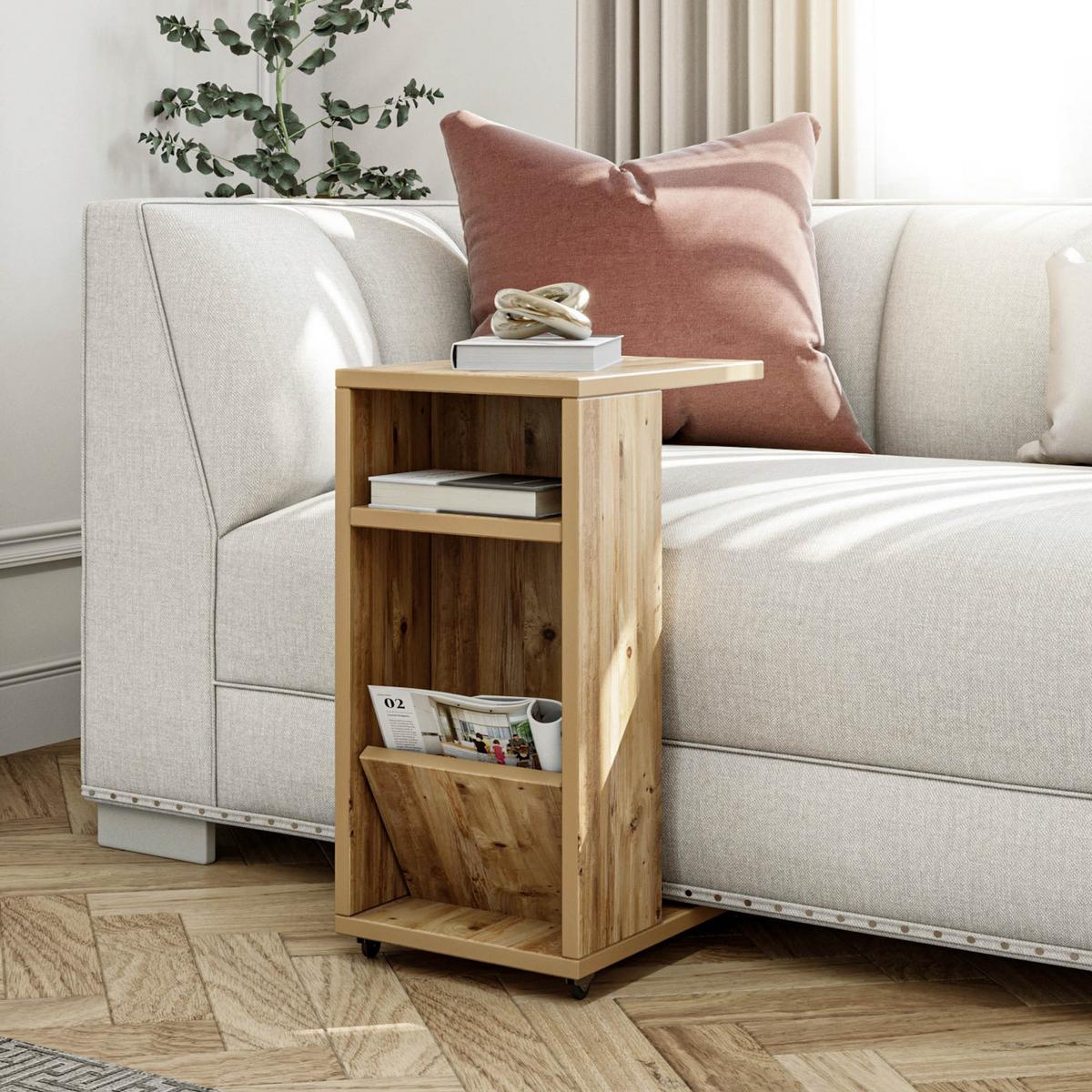ROLLREGAL mit Stauraum 30/40/63 cm - Beige, Holzwerkstoff (30/40/63cm) - Calicosy