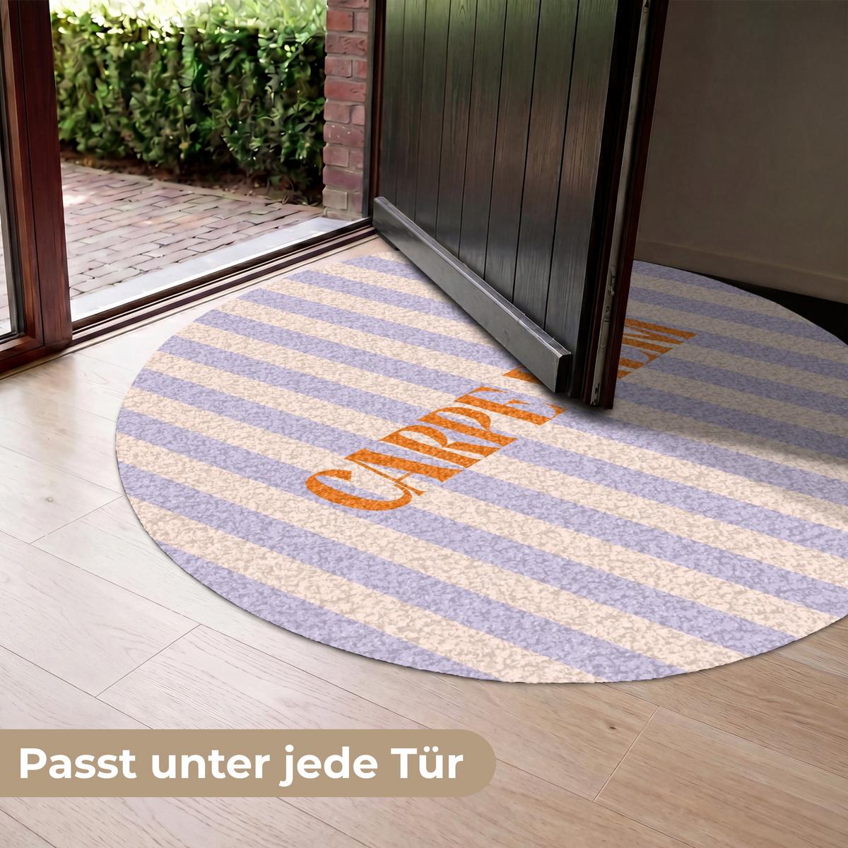 FUSSMATTE Lila – Orange – Streifen – Carpe Diem 120x120 cm - Flieder, Kunststoff (120/0.4cm) - MuchoWow