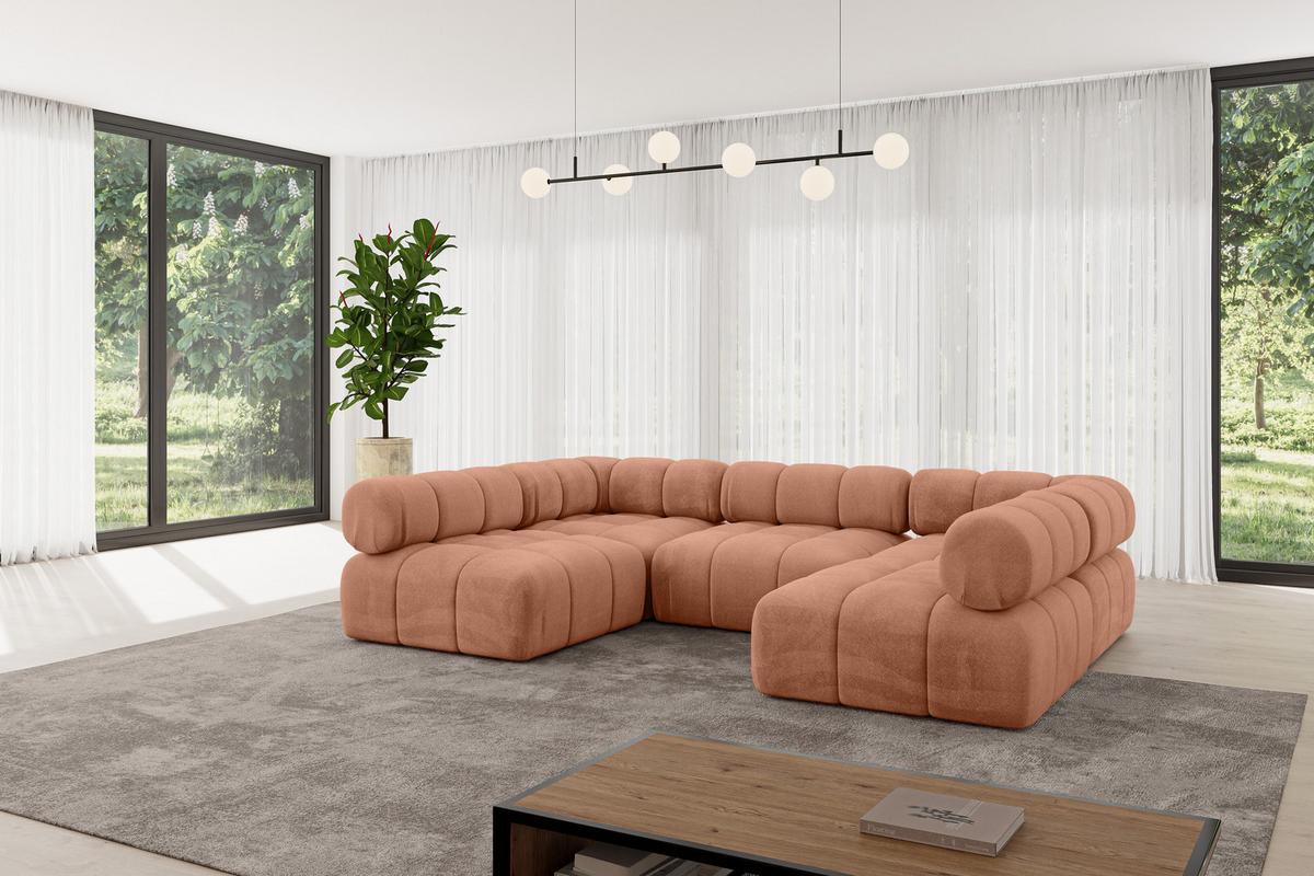 WOHNLANDSCHAFT modulares Sofa Garvo-U1 - 285x190x70 cm Apricot Velours - Koralle, Holzwerkstoff/Textil (285/70/190cm) - ALTDECOR