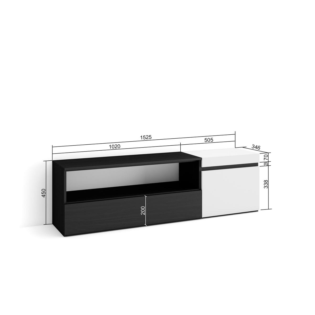 LOWBOARD, Weiß, Schwarz, 150/35/45cm - Schwarz/Weiß, Holzwerkstoff (150/45/35cm) - Skraut Home