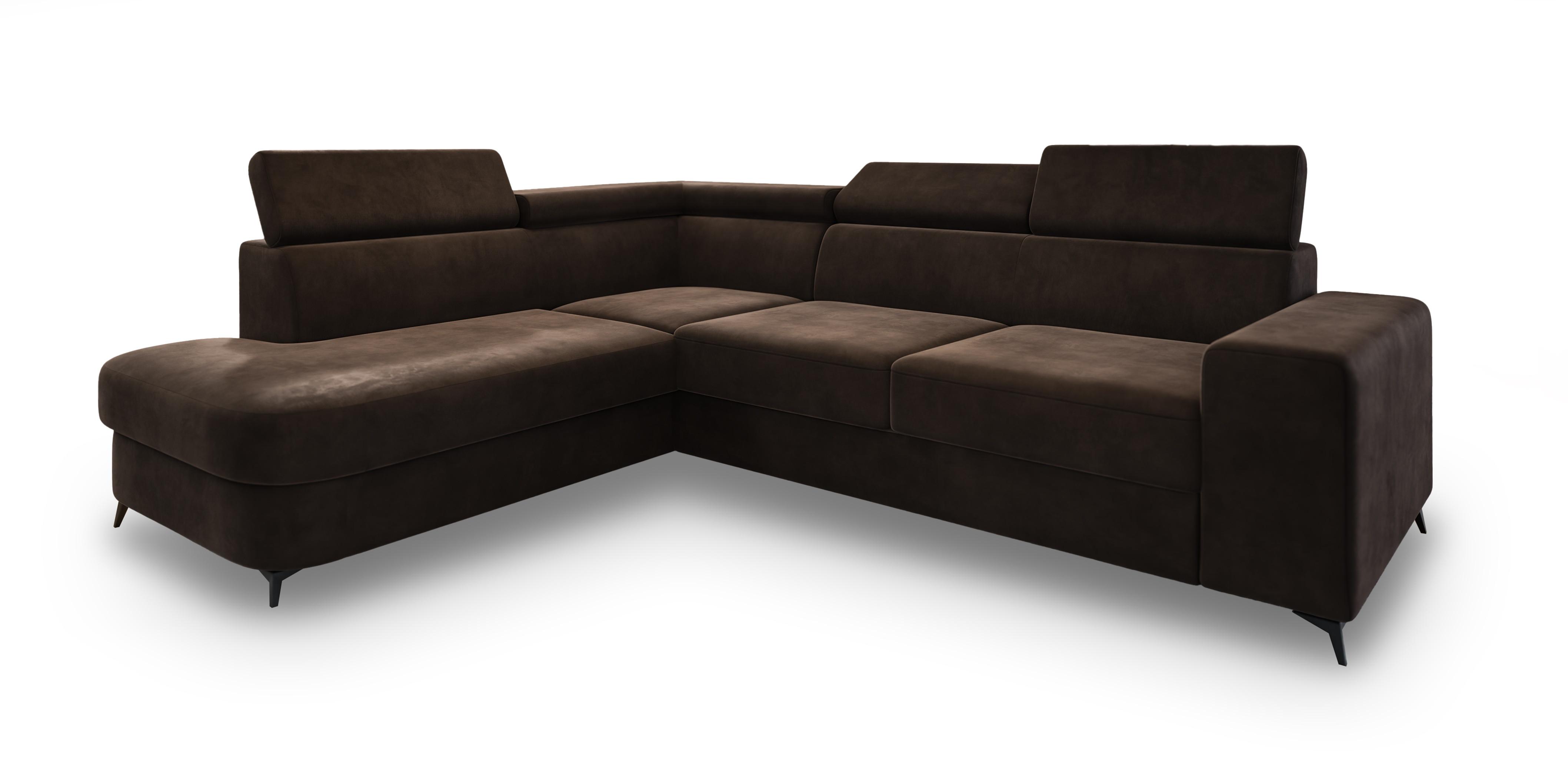 ECKSOFA ALVORO L-S Braun Velours-Stoff mit Schlaffunktion - Braun, Holz (253/190cm) - MASSENO