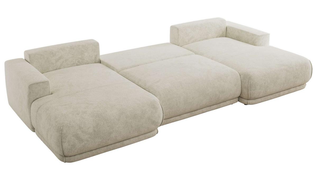 WOHNLANDSCHAFT RINA U Creme Schenille grob gewebt - Creme/Schwarz, Kunststoff/Textil (360/85/170cm) - MKS