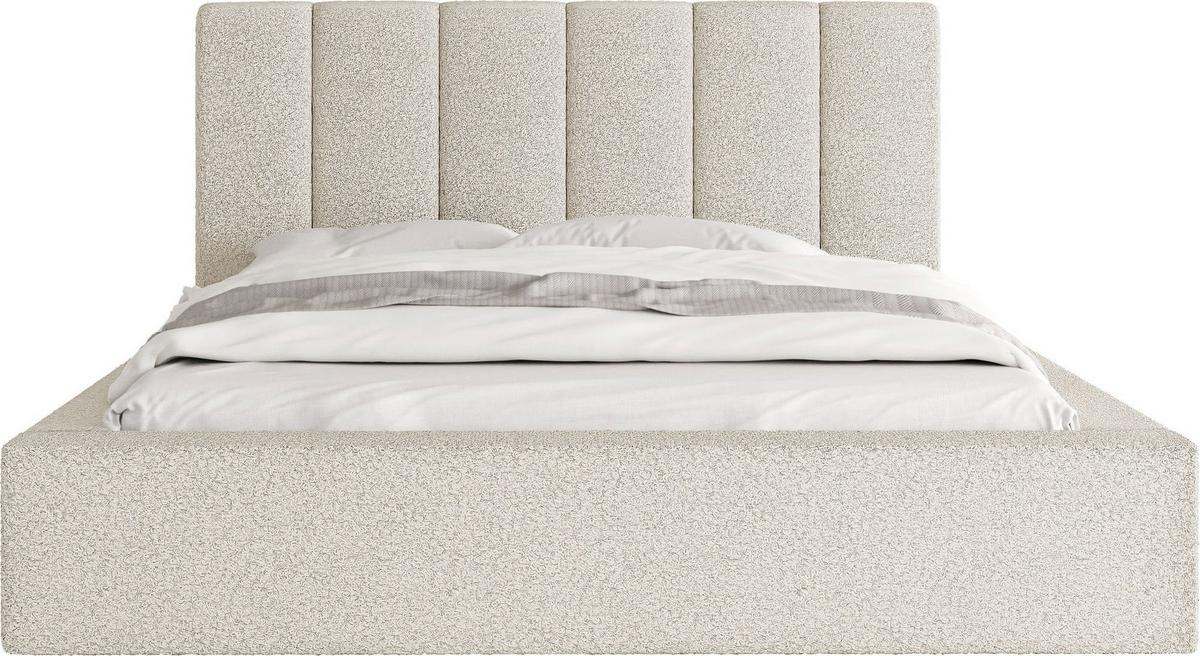 POLSTERBETT Amira mit Bettkasten, Creme Boucle 120x200 cm - Birkefarben/Schwarz, Holzwerkstoff/Kunststoff (120/200cm) - WFL GROUP