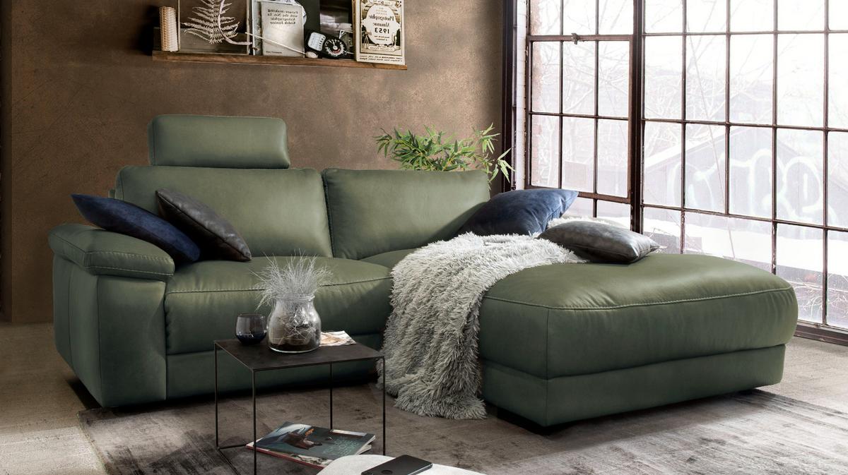 ECKSOFA MOTORISCHER RELAXFUNKTION LOLA Dunkelgrün Leder Relaxfunktion - Dunkelgrün/Schwarz, Leder (233/178cm) - KAWOLA