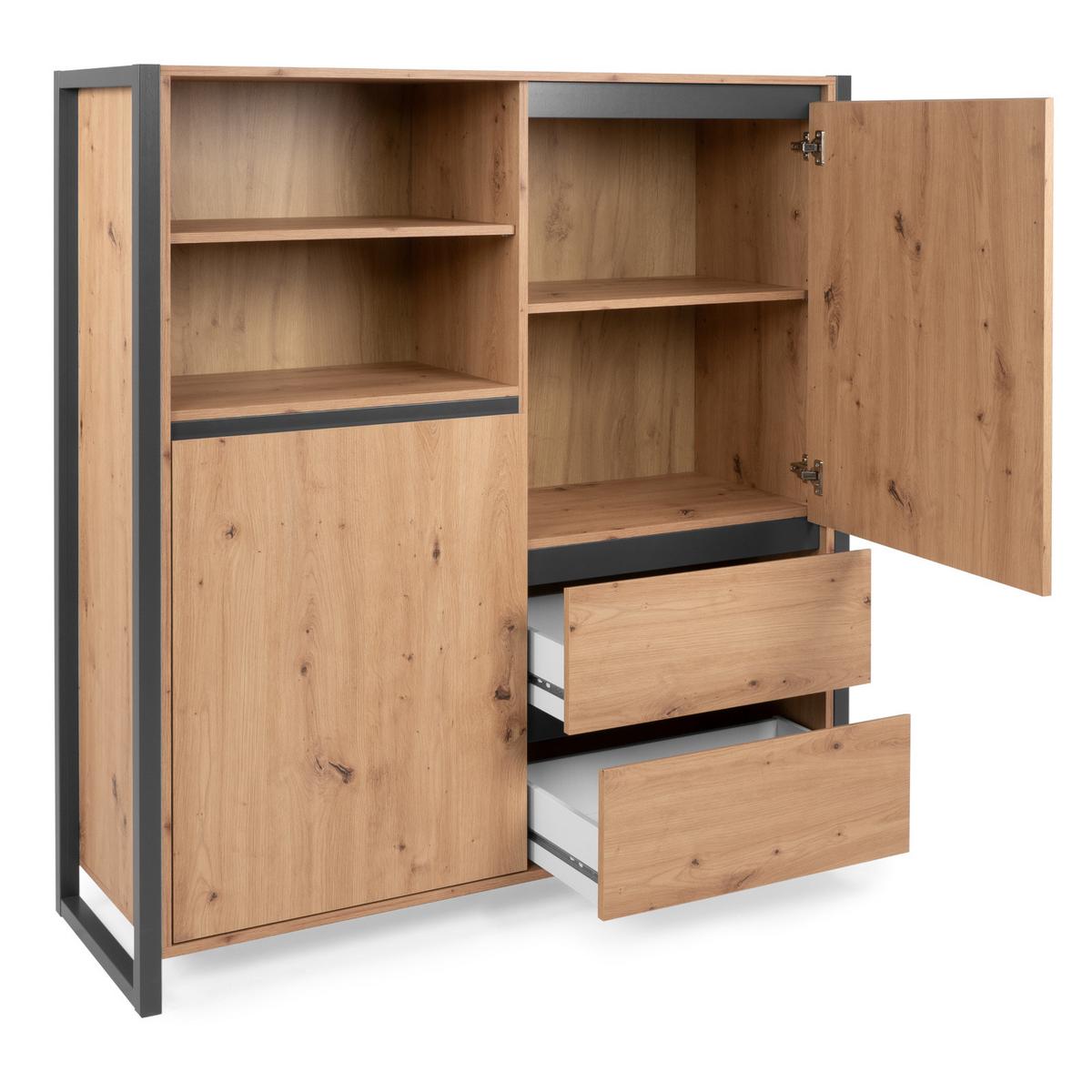 HIGHBOARD Artisan Eiche und Anthrazit, große Kommode 120 x 140 cm - Anthrazit/Eiche Artisan, Holzwerkstoff (120/140/40cm) - Furn.Design