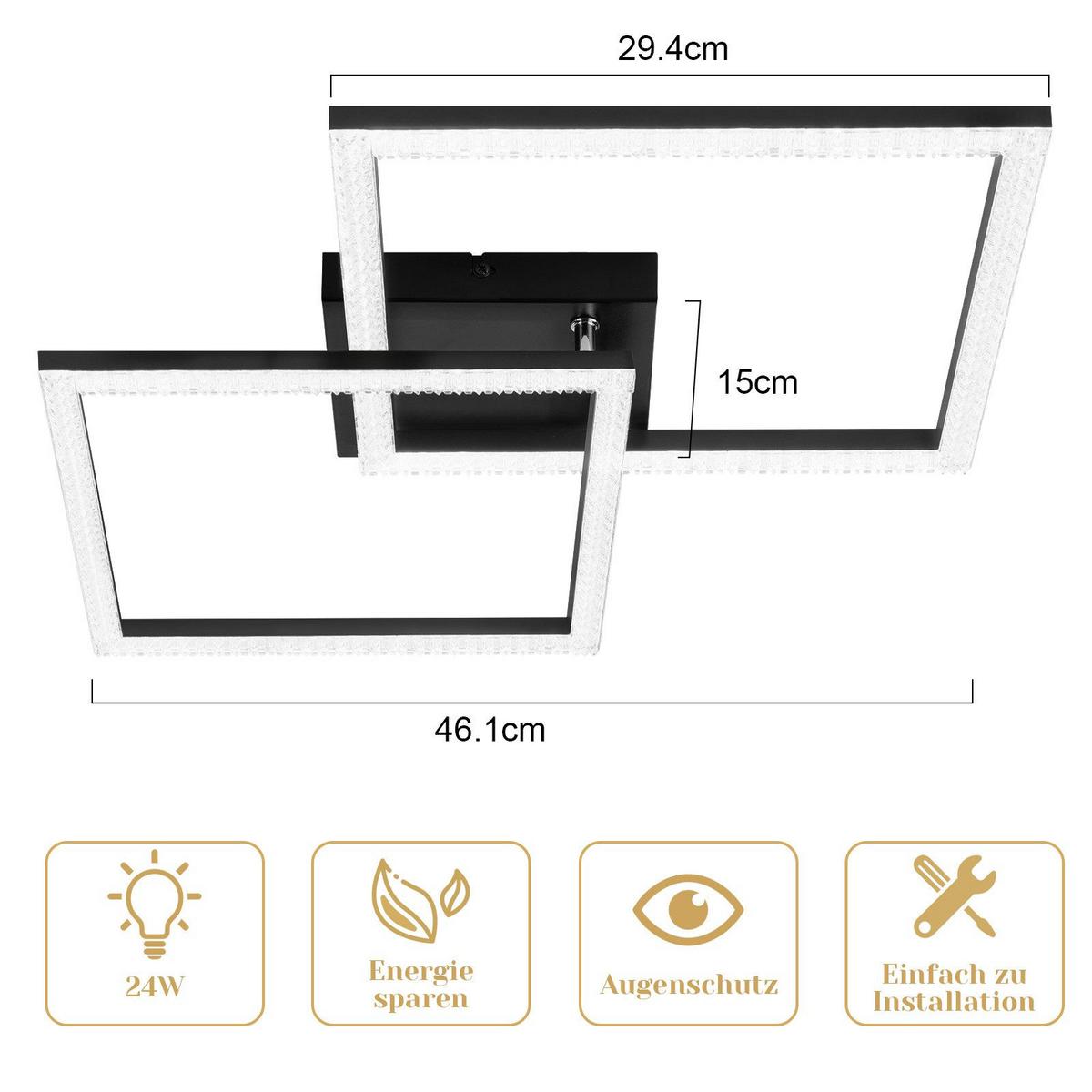 LED-DECKENLEUCHTE Katharina 46.1/46.1/6.3 cm - Schwarz, Metall (46.1/46.1/6.3cm) - Nettlife