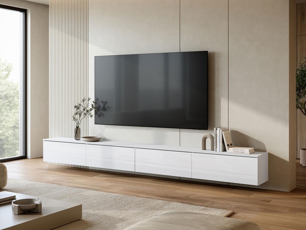 TV-LOWBOARD D300 mit weißer LED Beleuchtung - Weiß Hochglanz/Silberfarben, Holzwerkstoff/Kunststoff (300/30/33cm) - MIRJAN24
